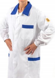 ESD laboratórny plášť bielo-modrý krátky XS